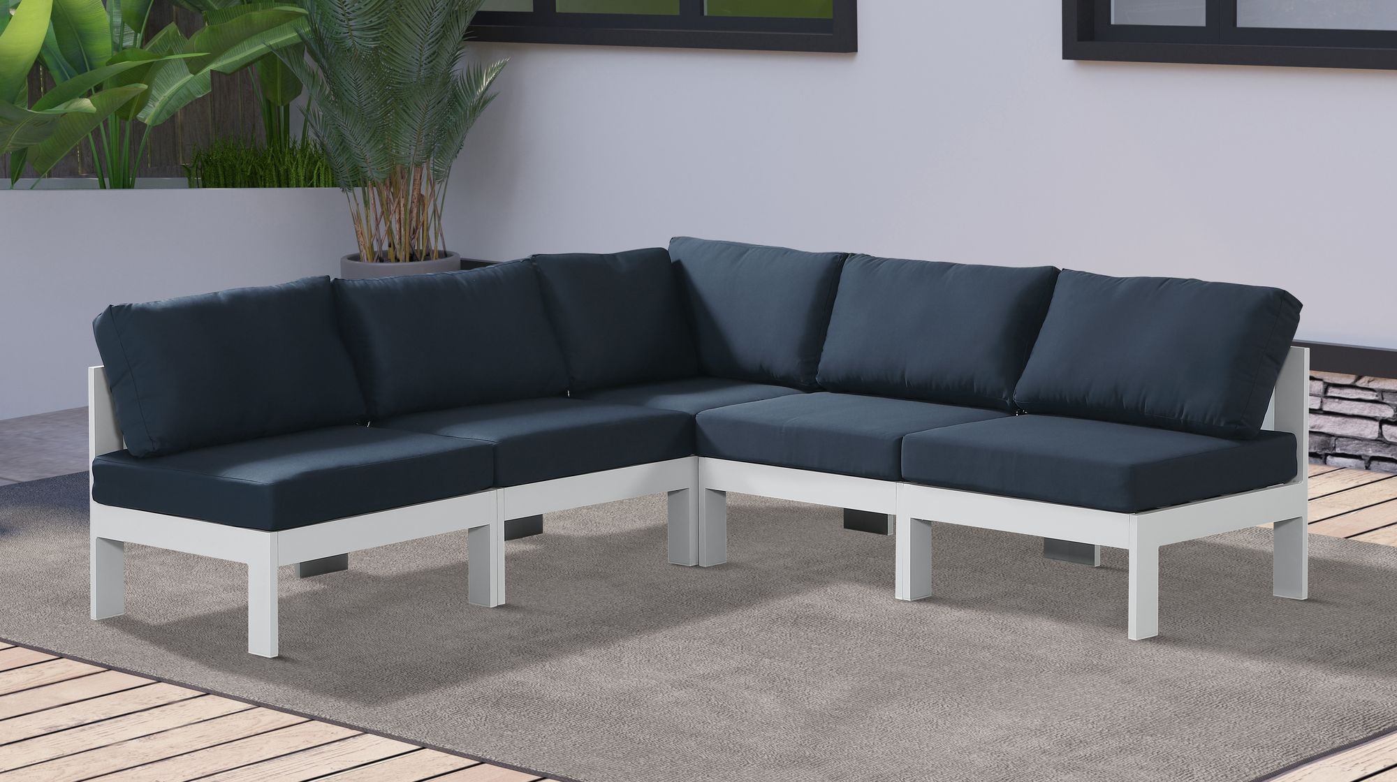 Nizuc 90" 5-Piece Outdoor Patio Waterproof Fabric Modular Armless Sectional with Aluminum Frame