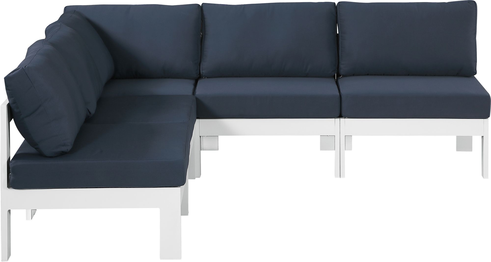 Nizuc 90" 5-Piece Outdoor Patio Waterproof Fabric Modular Armless Sectional with White Aluminum Frame