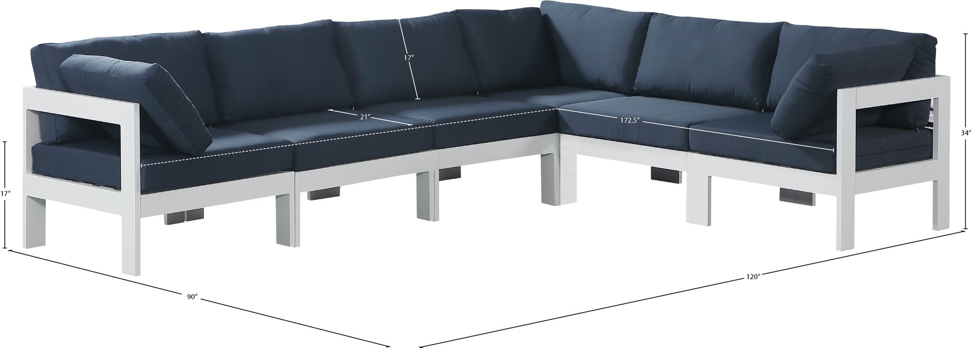 Nizuc 120" 6-Piece Outdoor Patio Waterproof Fabric Modular Sectional with Aluminum Frame