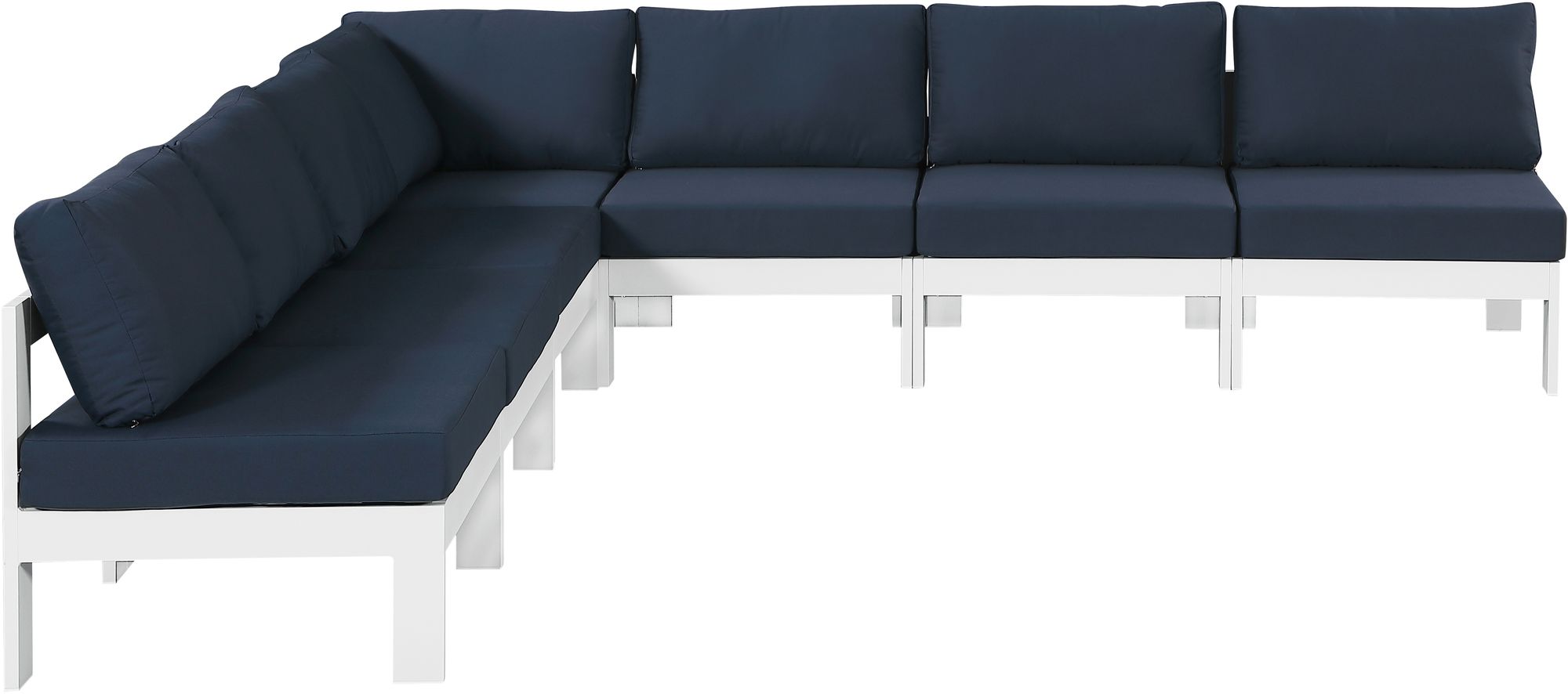 Nizuc 120" 7-Piece Outdoor Patio Waterproof Fabric Modular Armless Sectional with White Aluminum Frame