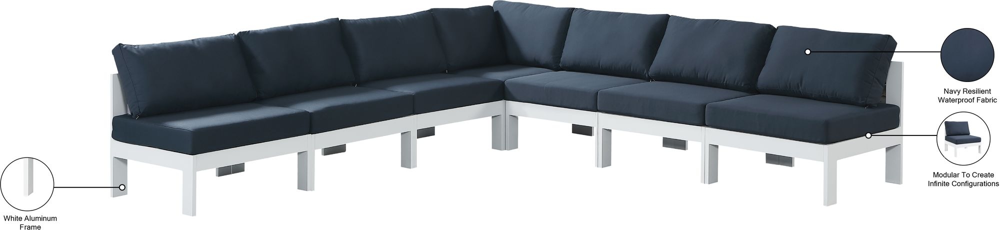 Nizuc 120" 7-Piece Outdoor Patio Waterproof Fabric Modular Armless Sectional with Aluminum Frame