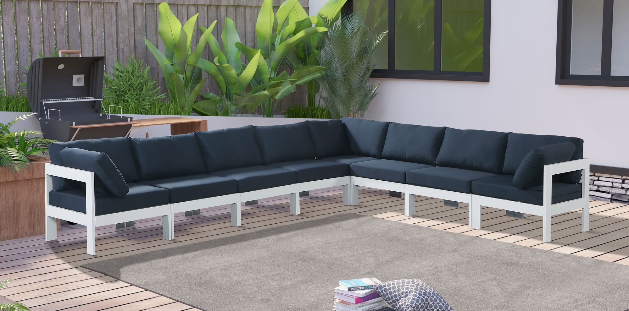 Nizuc 150" 8-Piece Outdoor Patio Waterproof Fabric Modular Sectional with Aluminum Frame