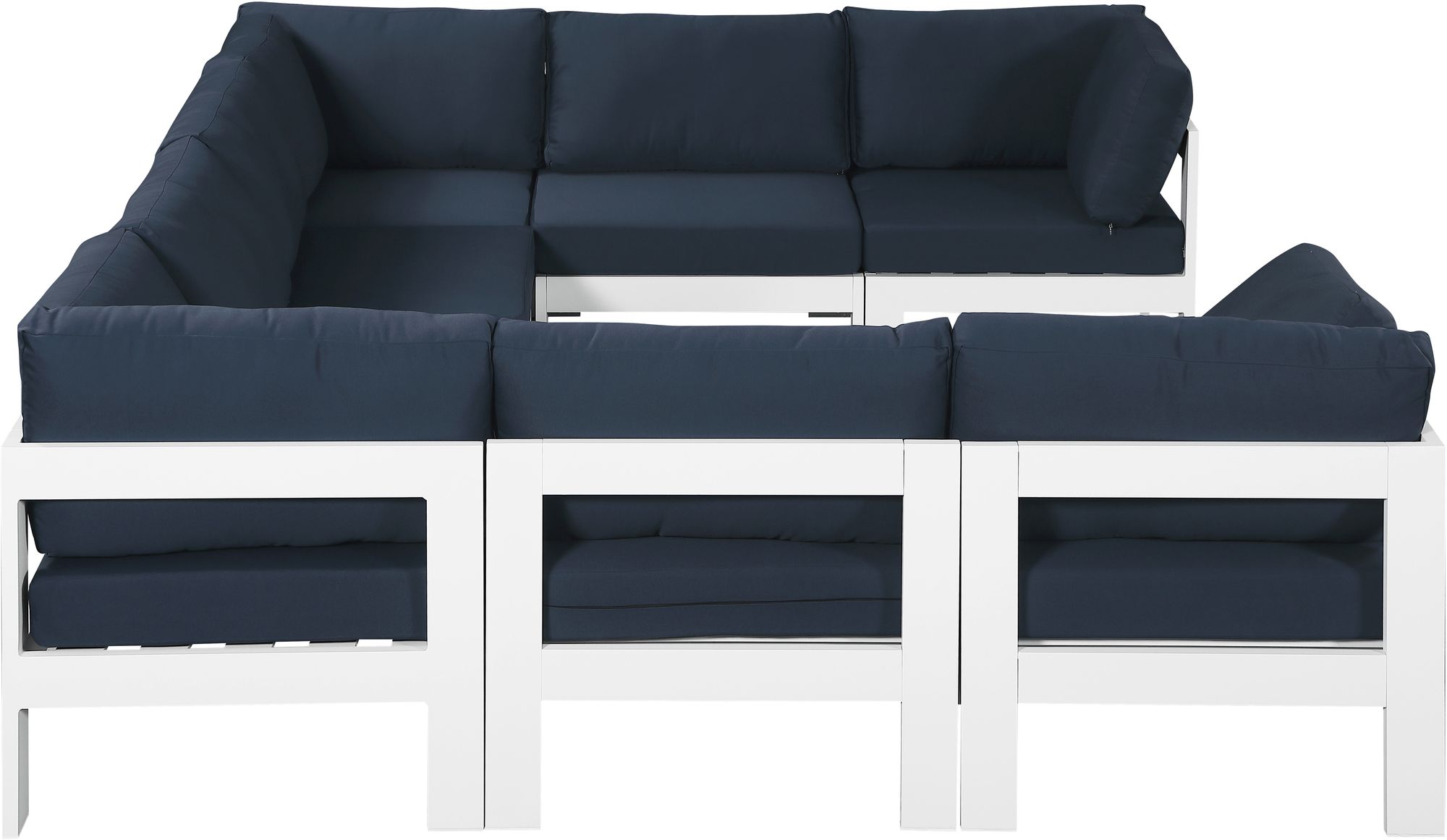 Nizuc 120" 8-Piece Outdoor Patio Waterproof Fabric Modular U-Shape Sectional with White Aluminum Frame