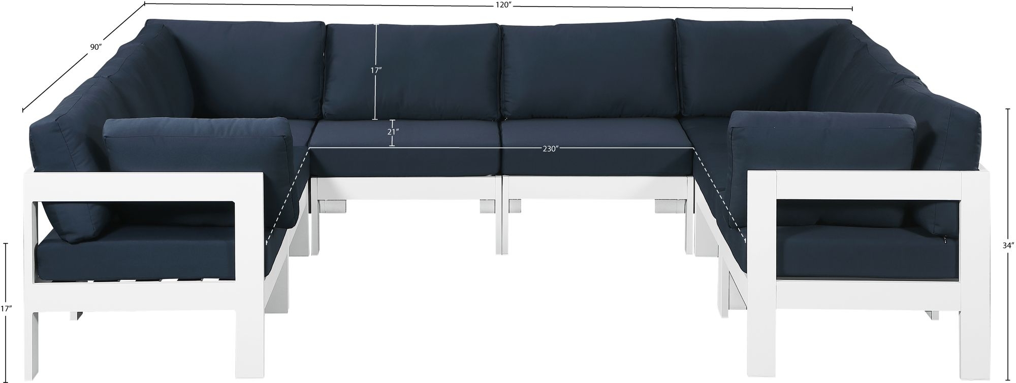 Nizuc 120" 8-Piece Outdoor Patio Waterproof Fabric Modular U-Shape Sectional with Aluminum Frame