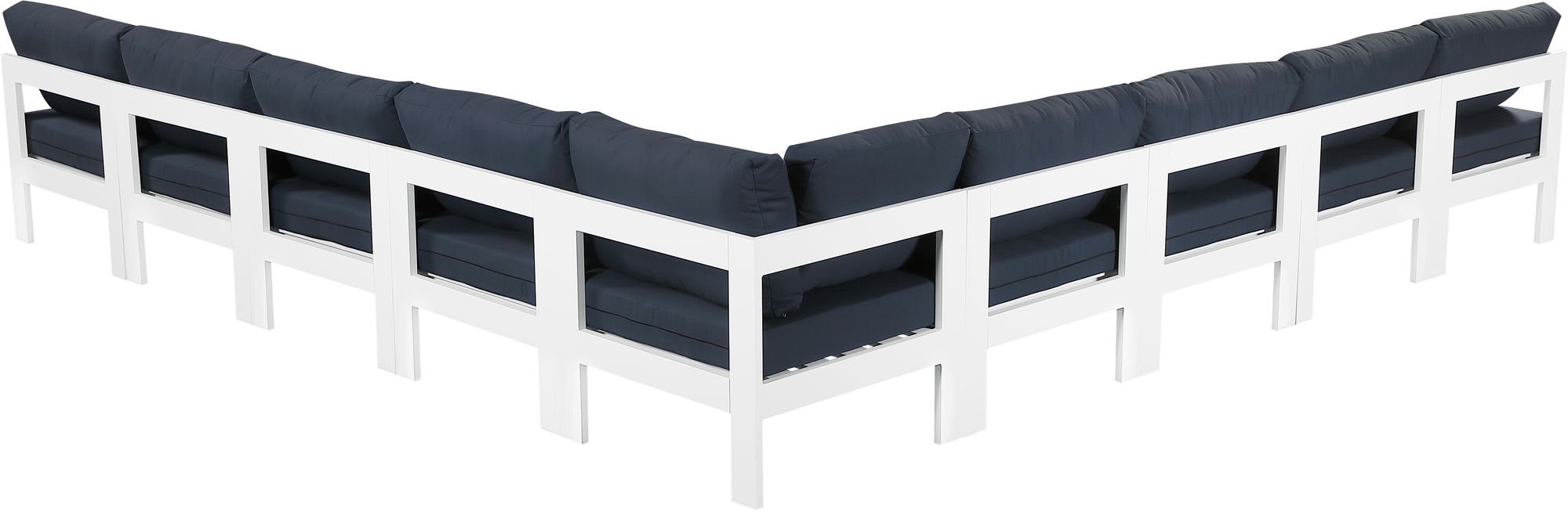 Nizuc 150" 9-Piece Outdoor Patio Waterproof Fabric Modular Armless Sectional with White Aluminum Frame