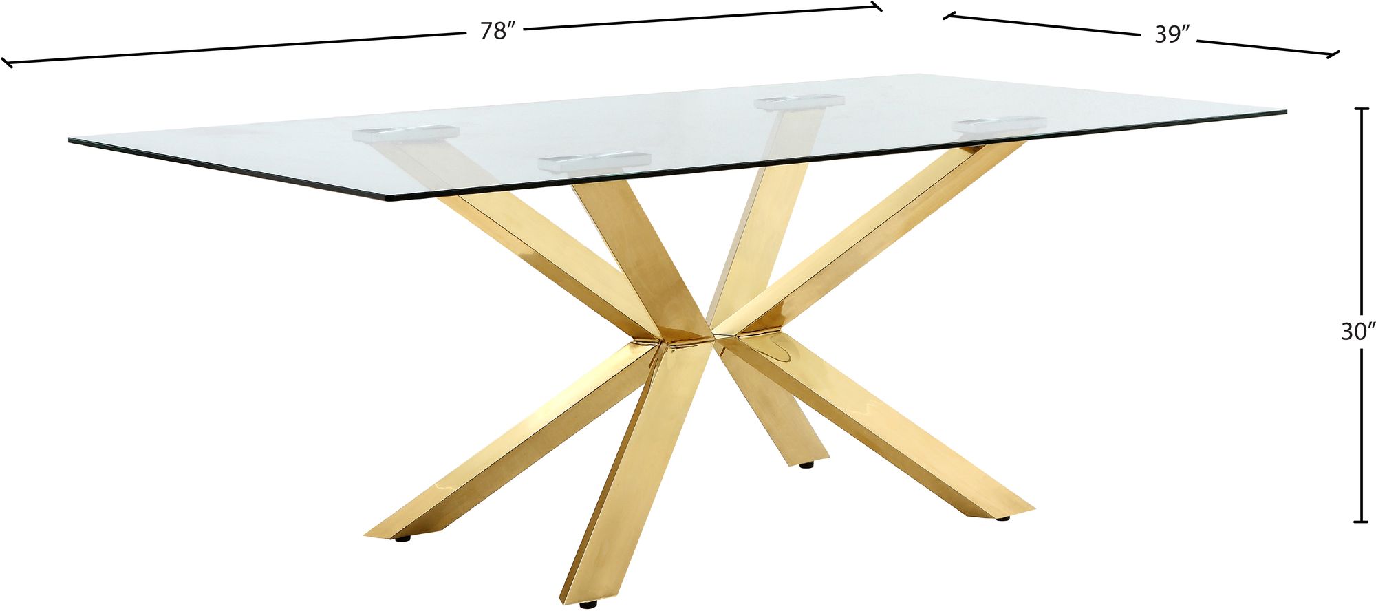 Capri 78" Rectangular Glass Dining Table with Gold Stainless Steel Base