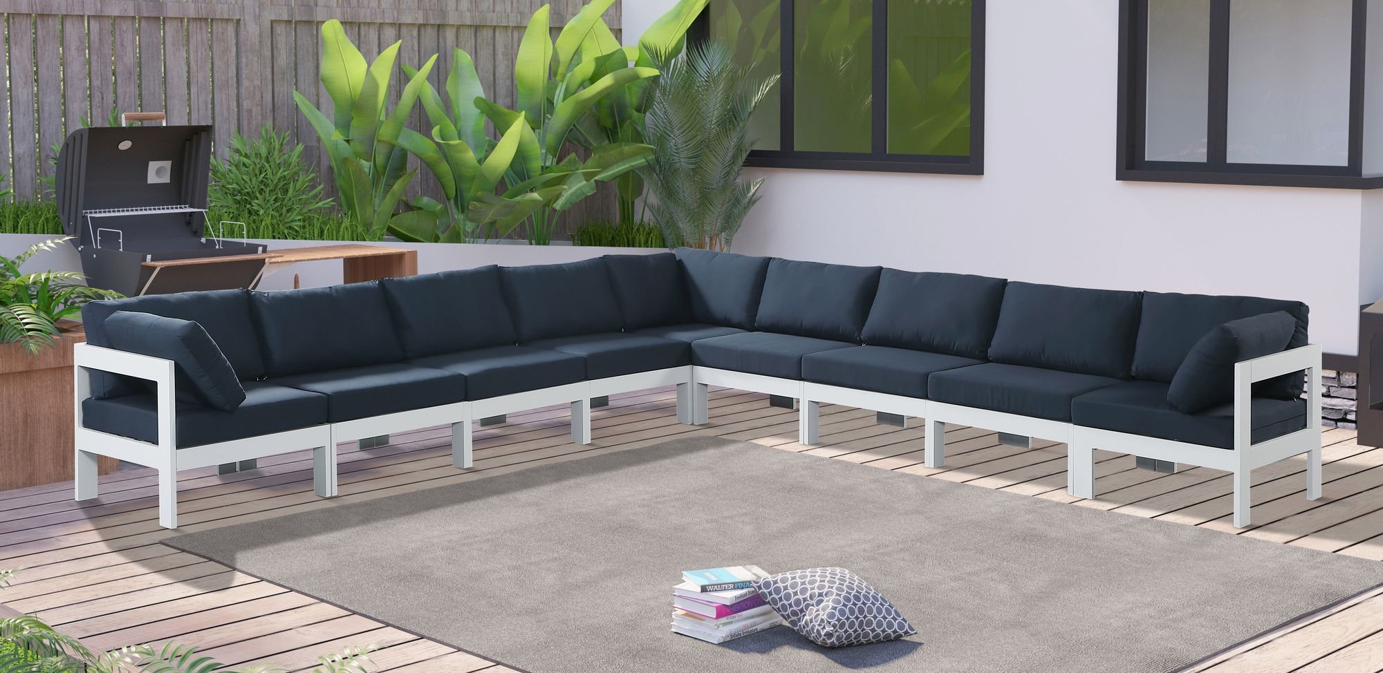 Nizuc 150" 9-Piece Outdoor Patio Waterproof Fabric Modular Sectional with Aluminum Frame