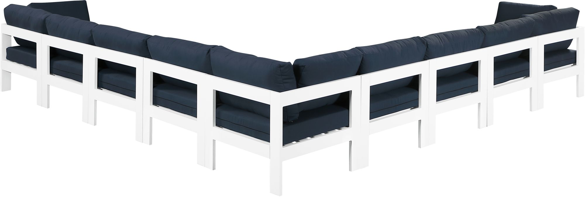 Nizuc 150" 9-Piece Outdoor Patio Waterproof Fabric Modular Sectional with White Aluminum Frame
