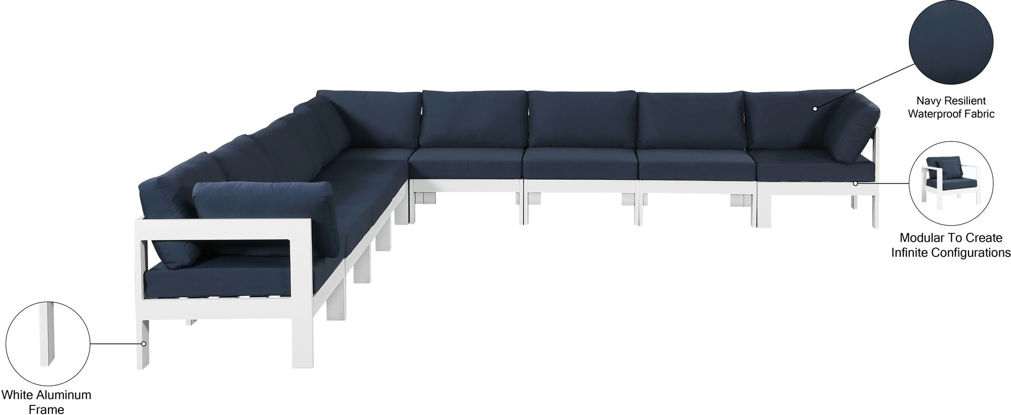Nizuc 150" 9-Piece Outdoor Patio Waterproof Fabric Modular Sectional with Aluminum Frame