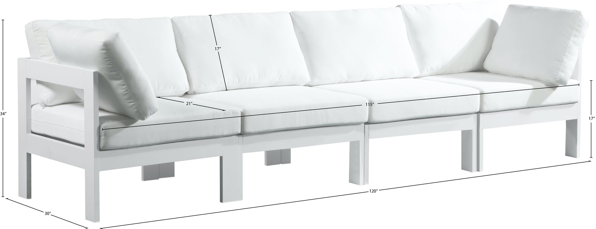 Nizuc 120" Outdoor Patio Waterproof Fabric Modular Sofa with White Aluminum Frame
