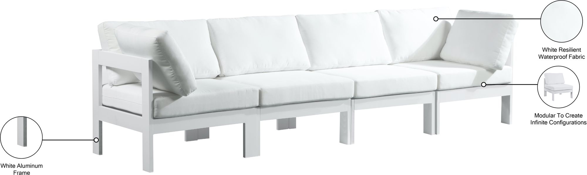 Nizuc 120" Outdoor Patio Waterproof Fabric Modular Sofa with Aluminum Frame