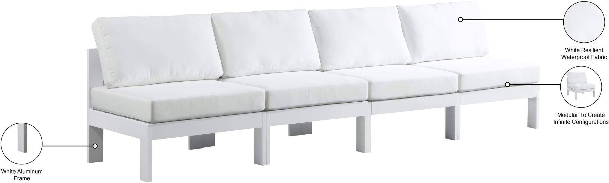 Nizuc 120" Outdoor Patio Waterproof Fabric Armless Modular Sofa with Aluminum Frame
