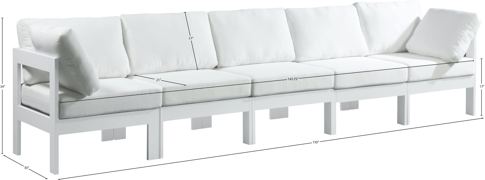 Nizuc 150" Outdoor Patio Waterproof Fabric Modular Sofa with Aluminum Frame