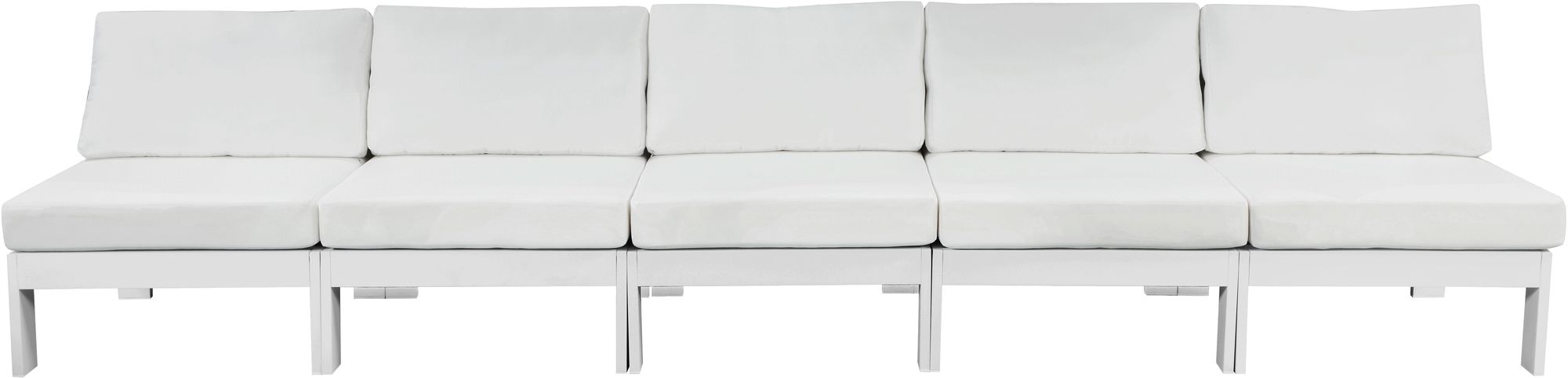 Nizuc 150" Outdoor Patio Waterproof Fabric Armless Modular Sofa with White Aluminum Frame