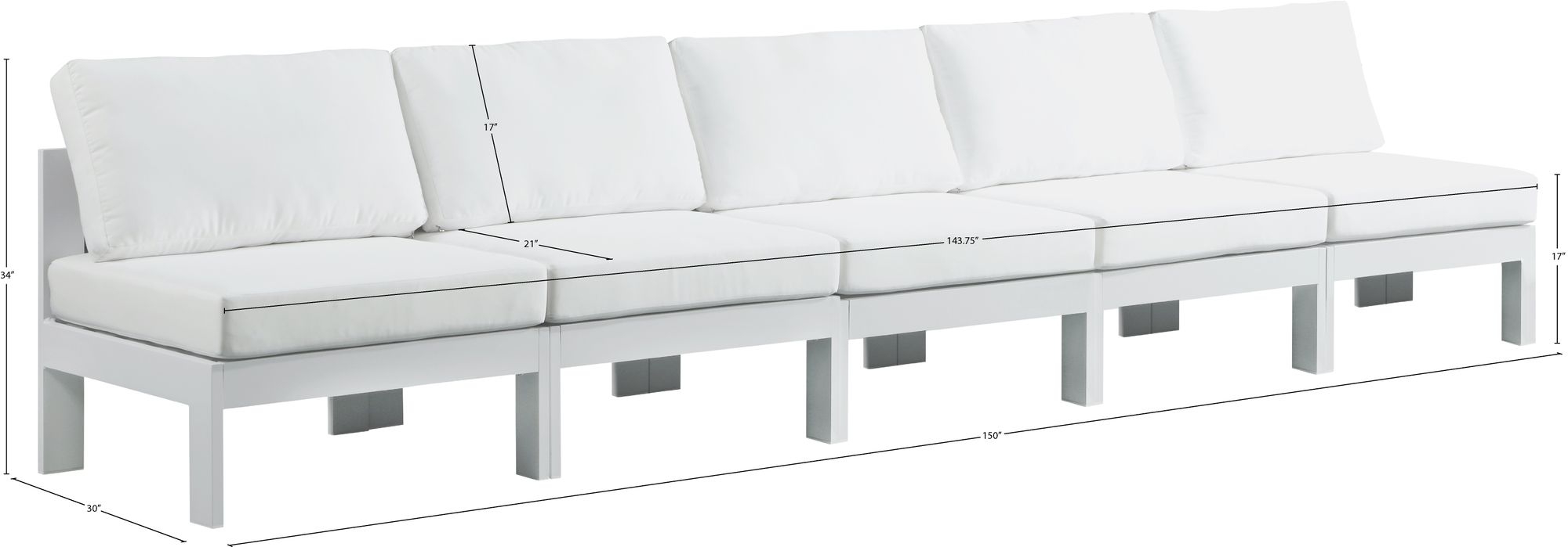 Nizuc 150" Outdoor Patio Waterproof Fabric Armless Modular Sofa with Aluminum Frame