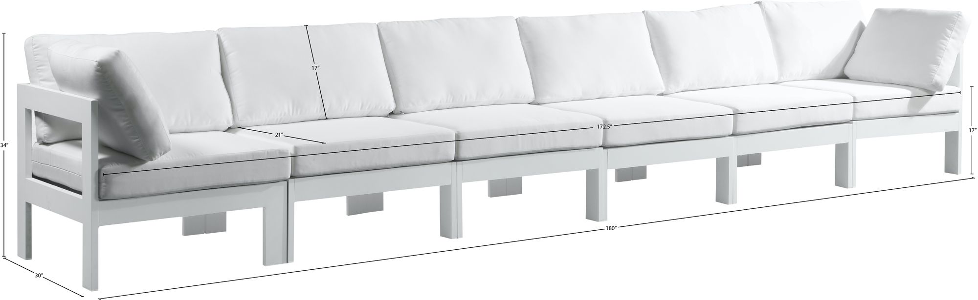 Nizuc 180" Outdoor Patio Waterproof Fabric Modular Sofa with White Aluminum Frame