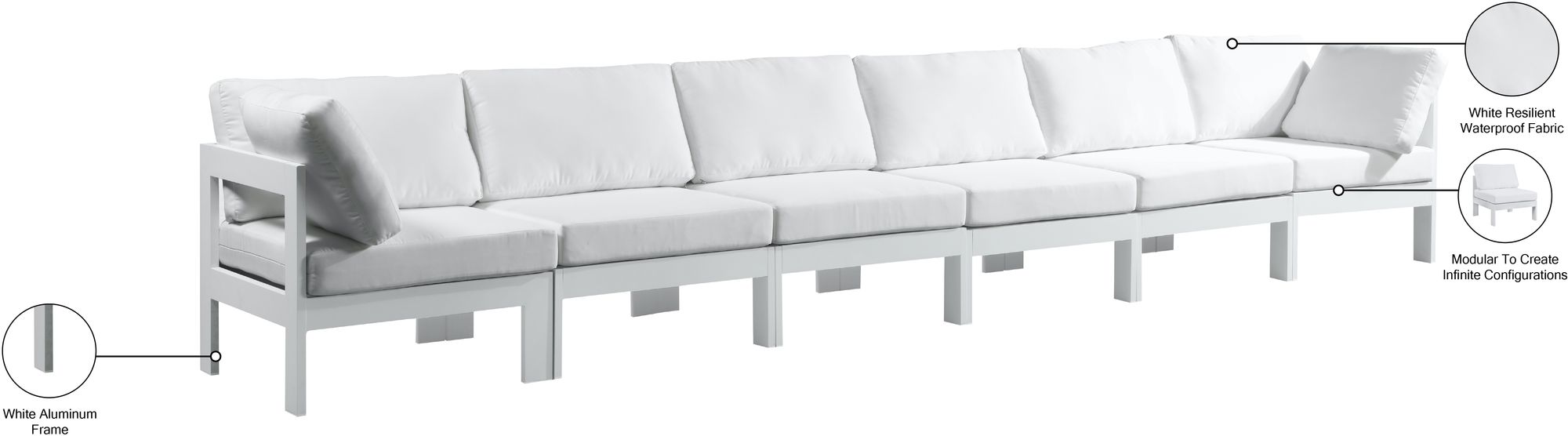 Nizuc 180" Outdoor Patio Waterproof Fabric Modular Sofa with White Aluminum Frame