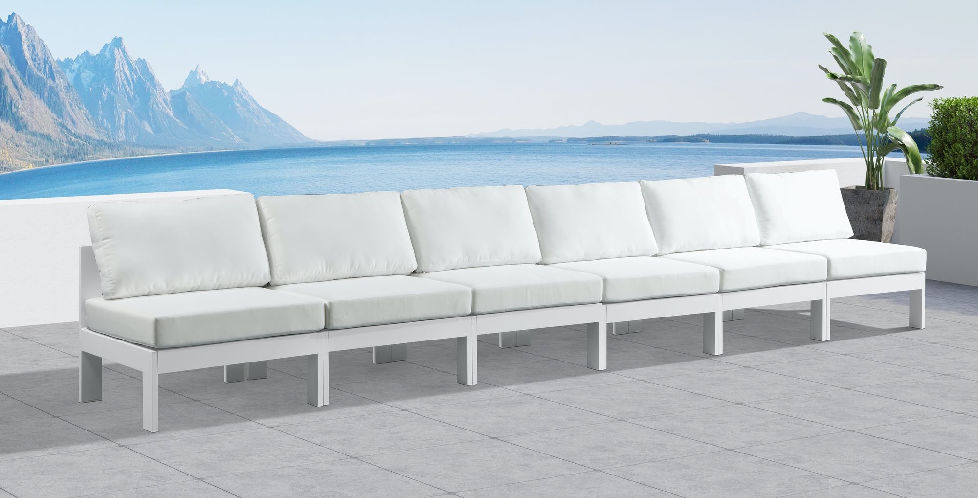 Nizuc 180" Outdoor Patio Waterproof Fabric Armless Modular Sofa with Aluminum Frame