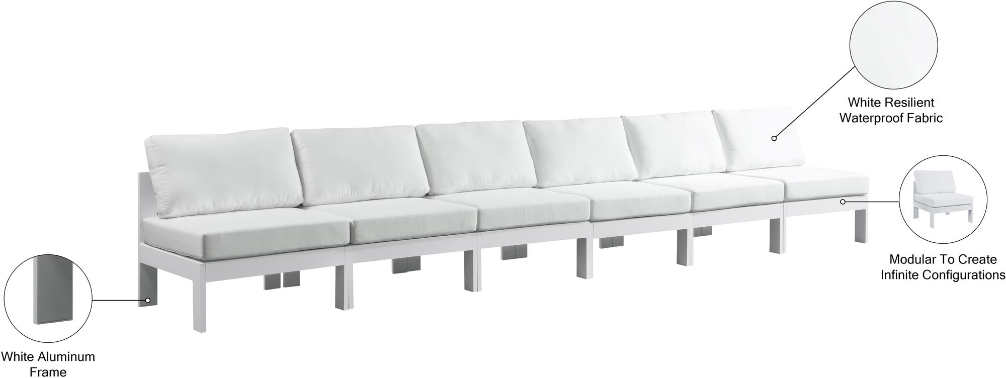 Nizuc 180" Outdoor Patio Waterproof Fabric Armless Modular Sofa with Aluminum Frame