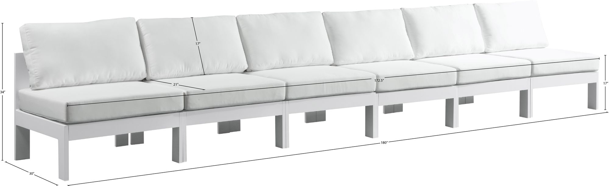 Nizuc 180" Outdoor Patio Waterproof Fabric Armless Modular Sofa with Aluminum Frame