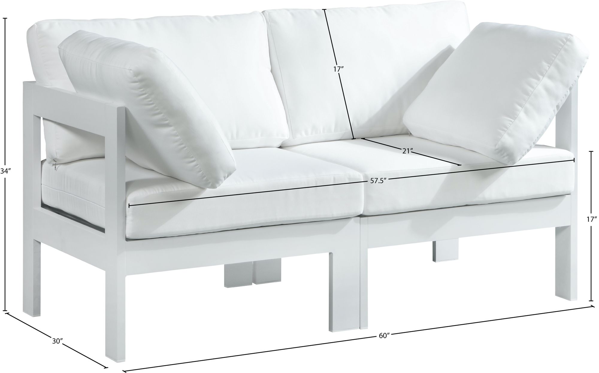 Nizuc 60" Outdoor Patio Waterproof Fabric Modular Sofa with White Aluminum Frame