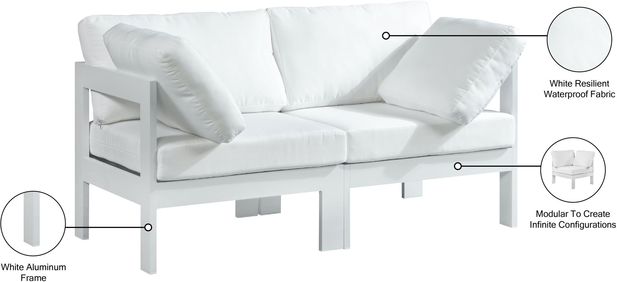 Nizuc 60" Outdoor Patio Waterproof Fabric Modular Sofa with Aluminum Frame