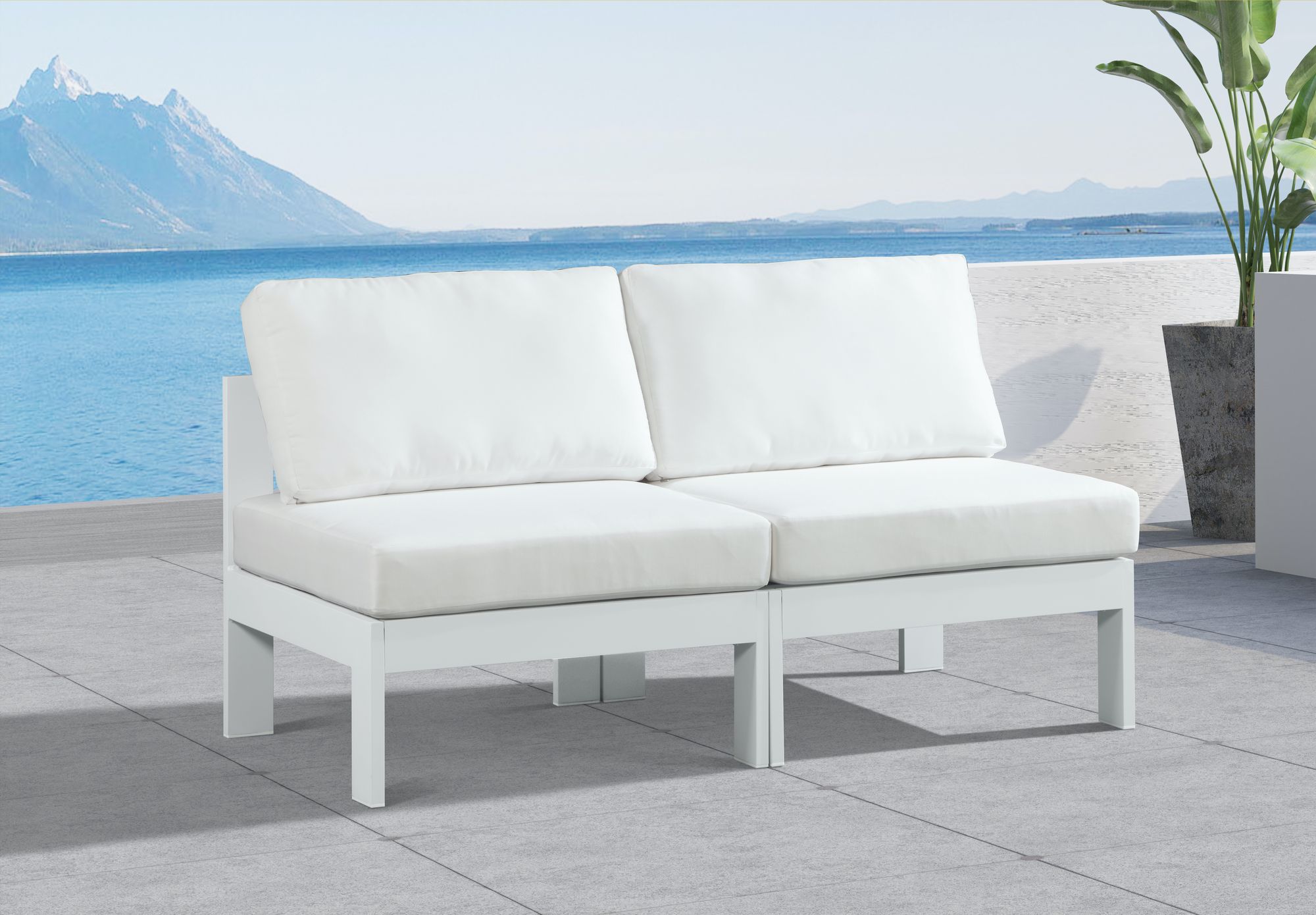 Nizuc 60" Outdoor Patio Waterproof Fabric Armless Modular Sofa with White Aluminum Frame