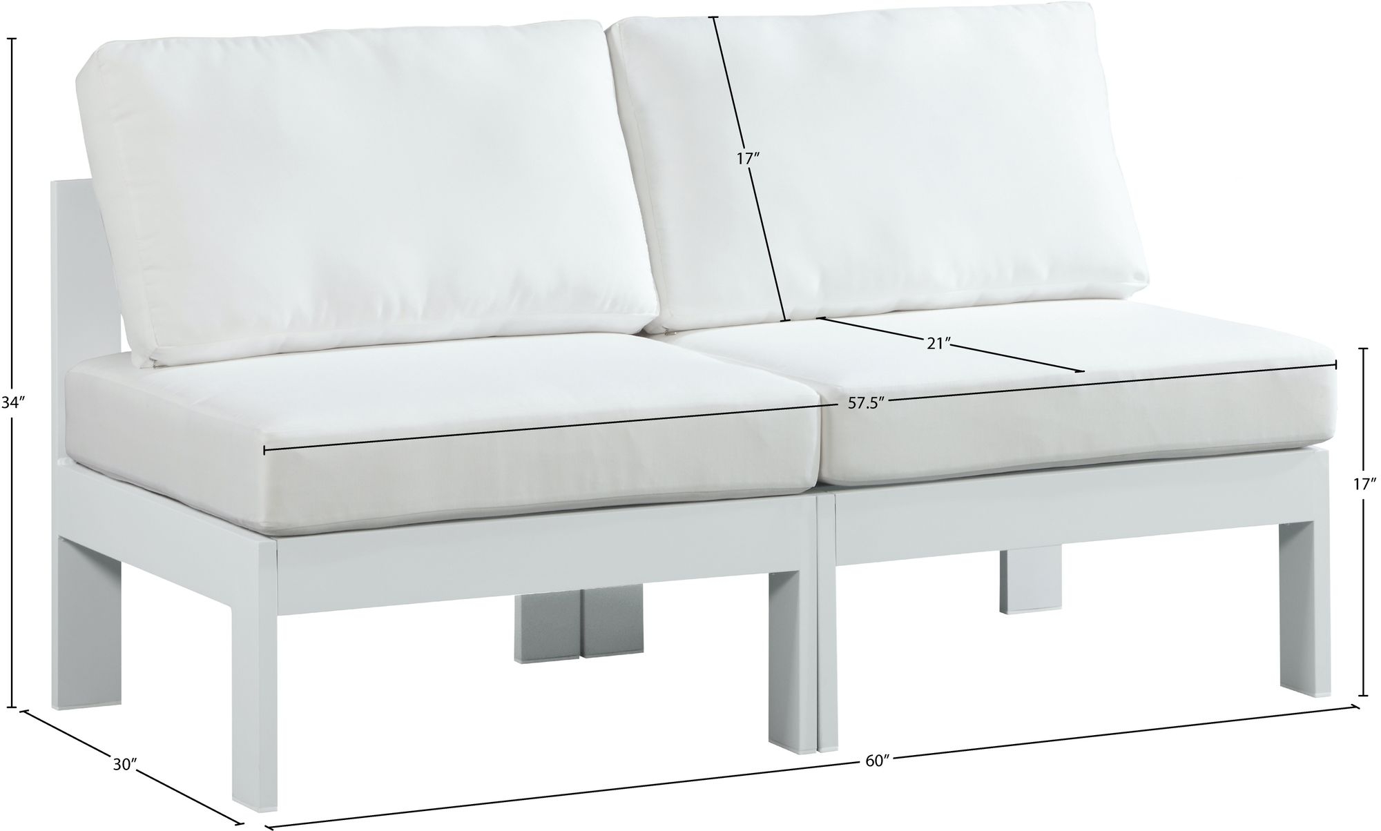 Nizuc 60" Outdoor Patio Waterproof Fabric Armless Modular Sofa with Aluminum Frame