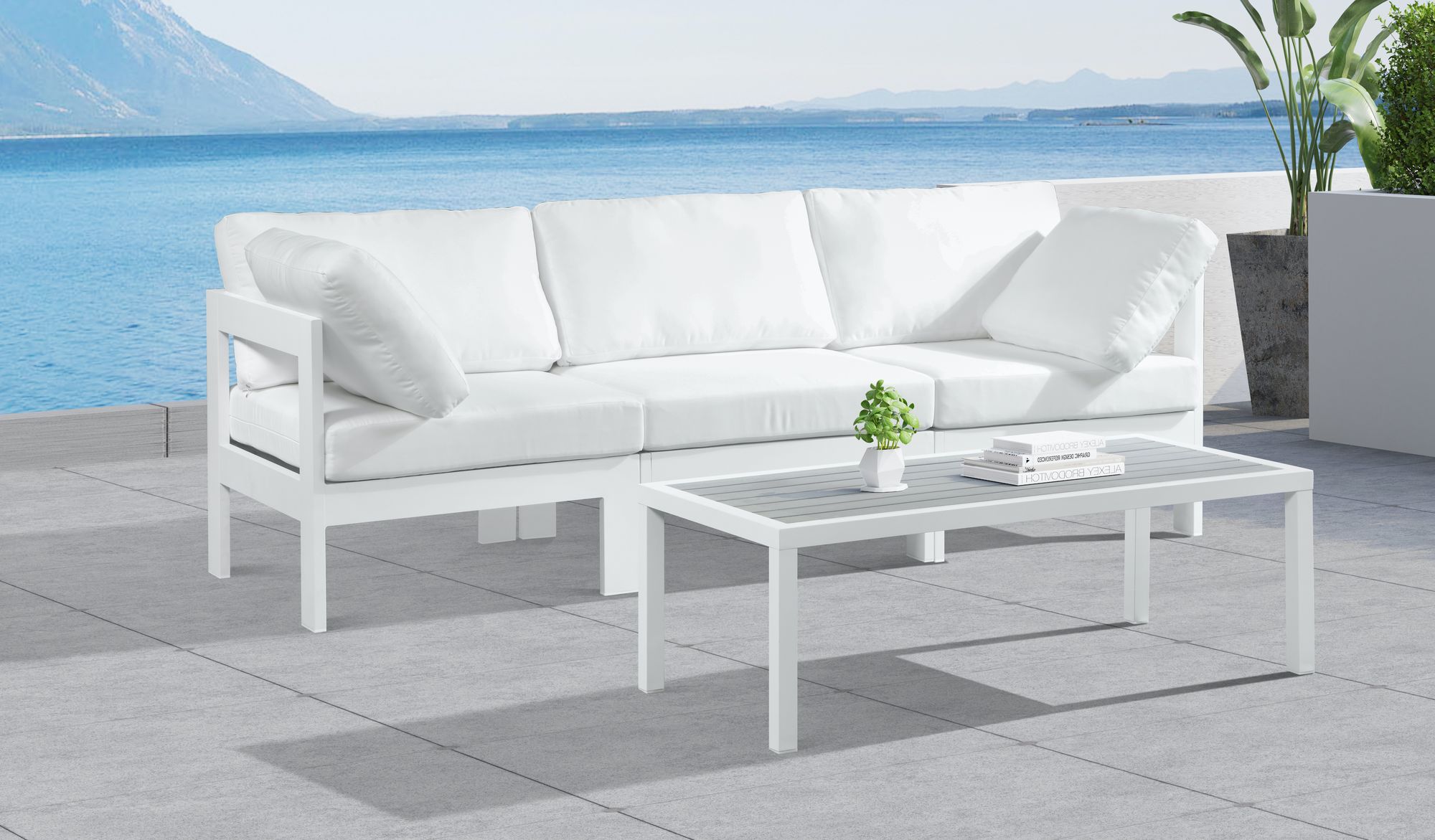 Nizuc 90" Outdoor Patio Waterproof Fabric Modular Sofa with White Aluminum Frame