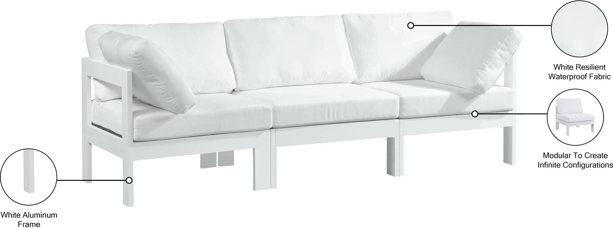 Nizuc 90" Outdoor Patio Waterproof Fabric Modular Sofa with White Aluminum Frame
