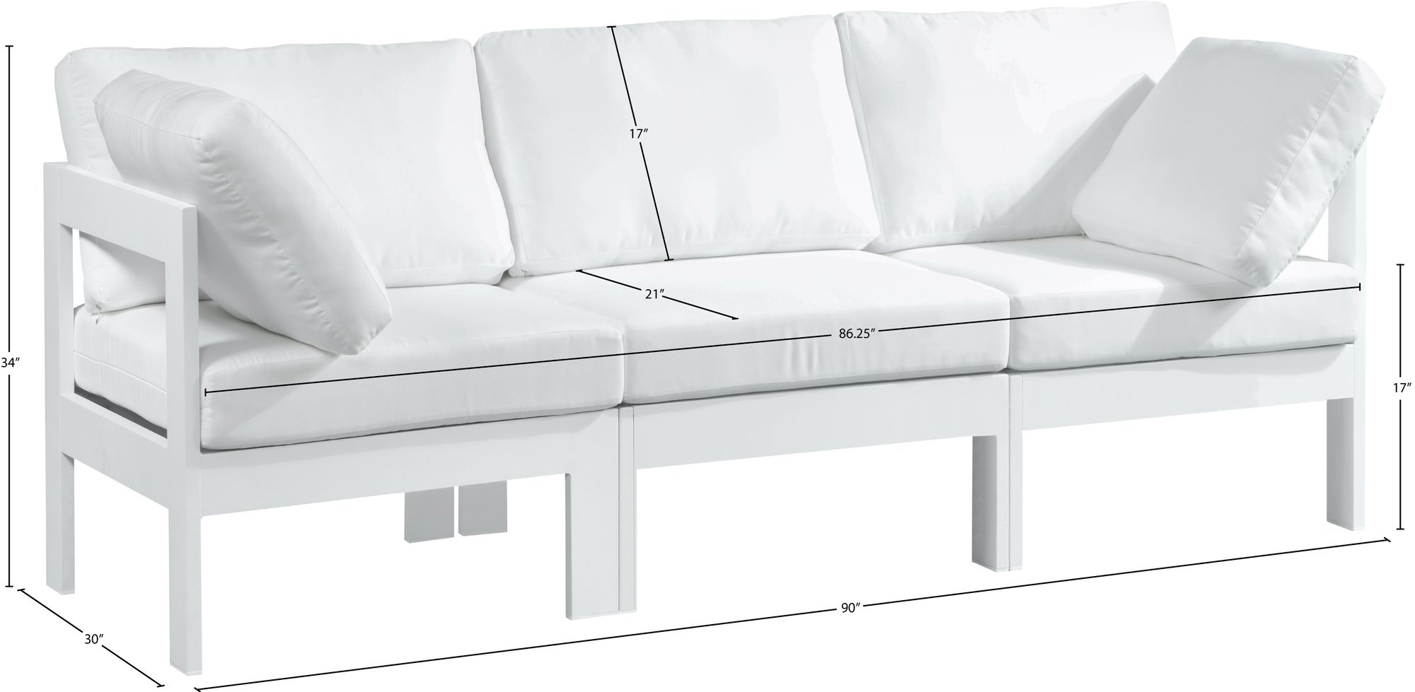 Nizuc 90" Outdoor Patio Waterproof Fabric Modular Sofa with Aluminum Frame