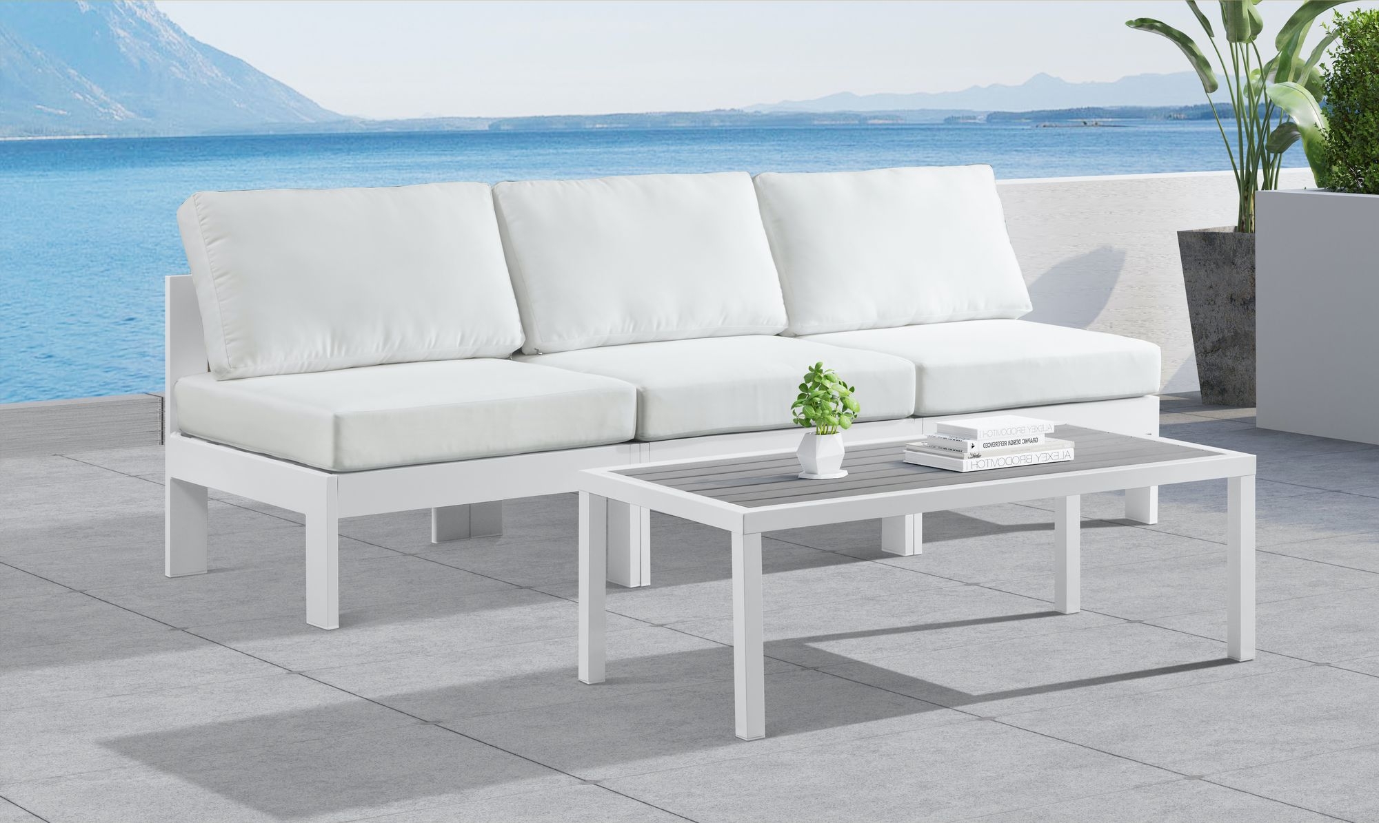 Nizuc 90" Outdoor Patio Waterproof Fabric Armless Modular Sofa with Aluminum Frame