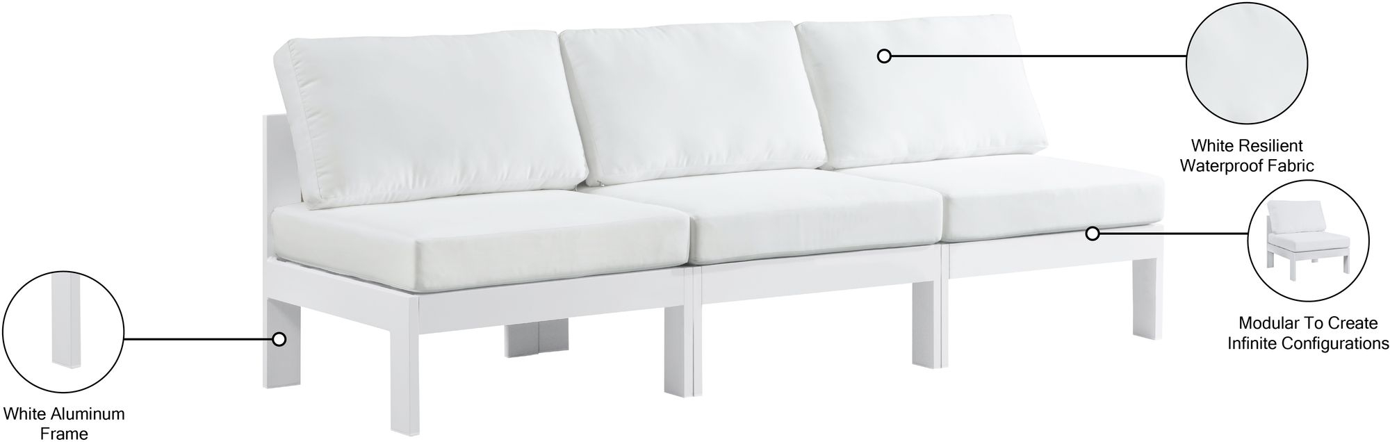 Nizuc 90" Outdoor Patio Waterproof Fabric Armless Modular Sofa with Aluminum Frame