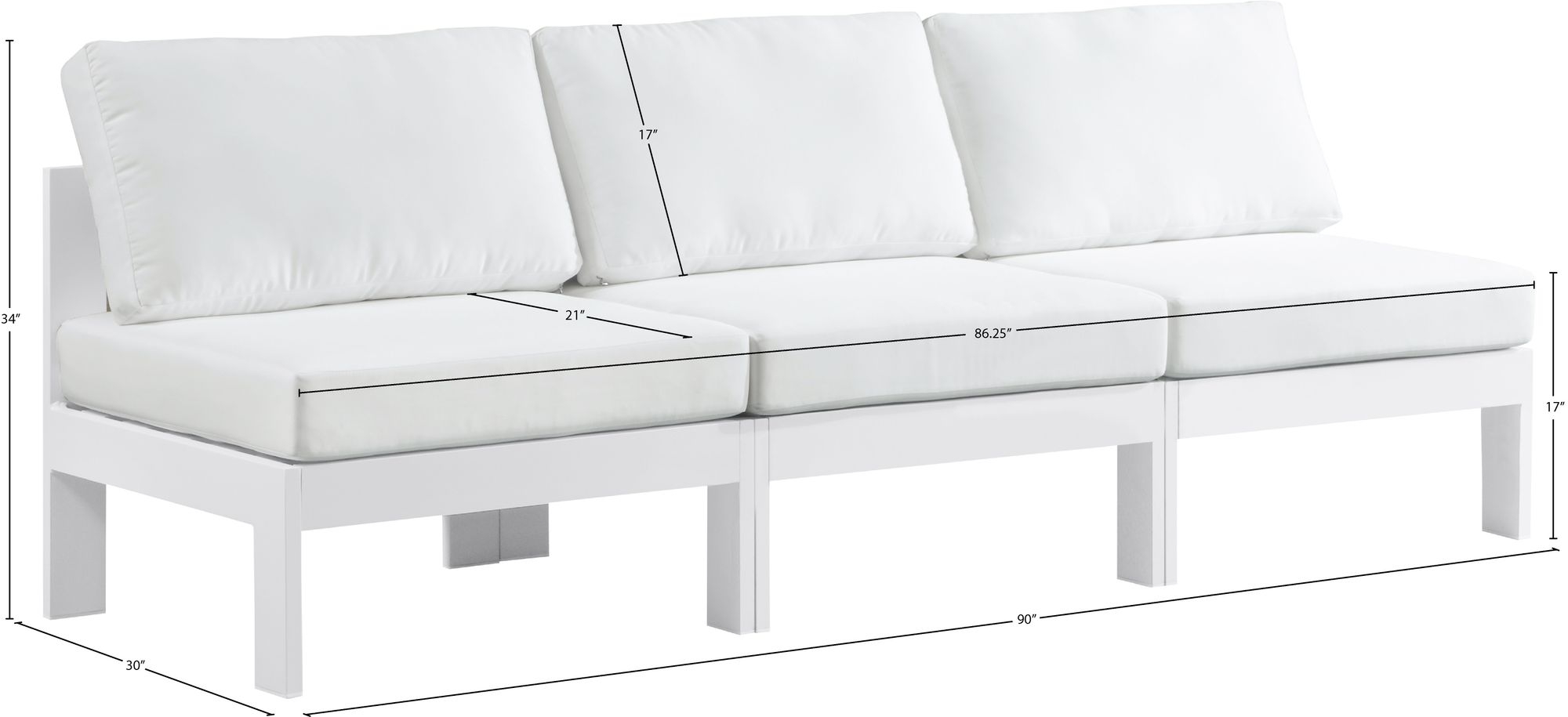 Nizuc 90" Outdoor Patio Waterproof Fabric Armless Modular Sofa with Aluminum Frame