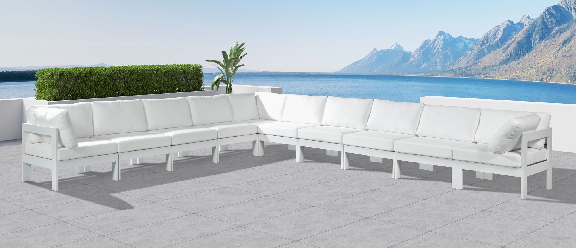 Nizuc 180" 10-Piece Outdoor Patio Waterproof Fabric Modular Sectional with White Aluminum Frame