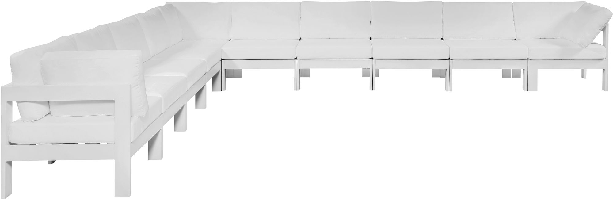 Nizuc 180" 10-Piece Outdoor Patio Waterproof Fabric Modular Sectional with White Aluminum Frame