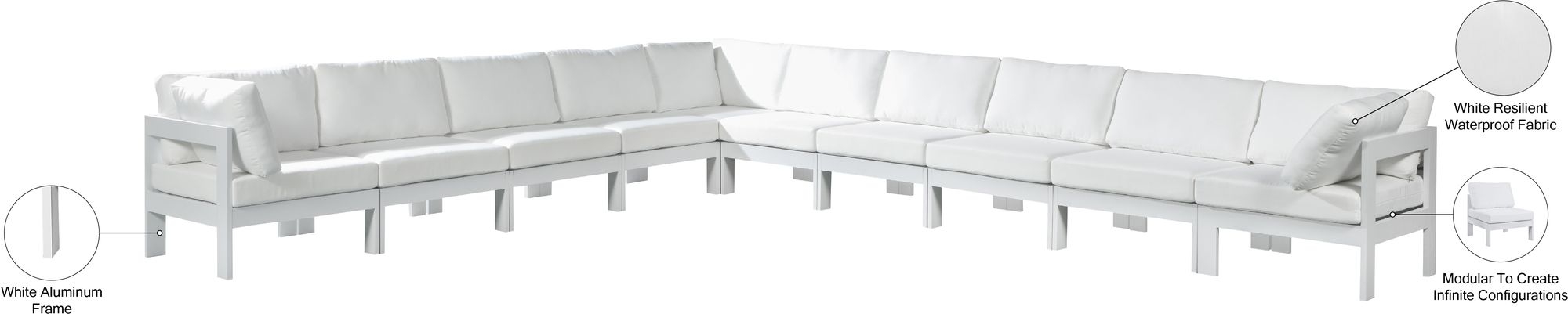 Nizuc 180" 10-Piece Outdoor Patio Waterproof Fabric Modular Sectional with Aluminum Frame