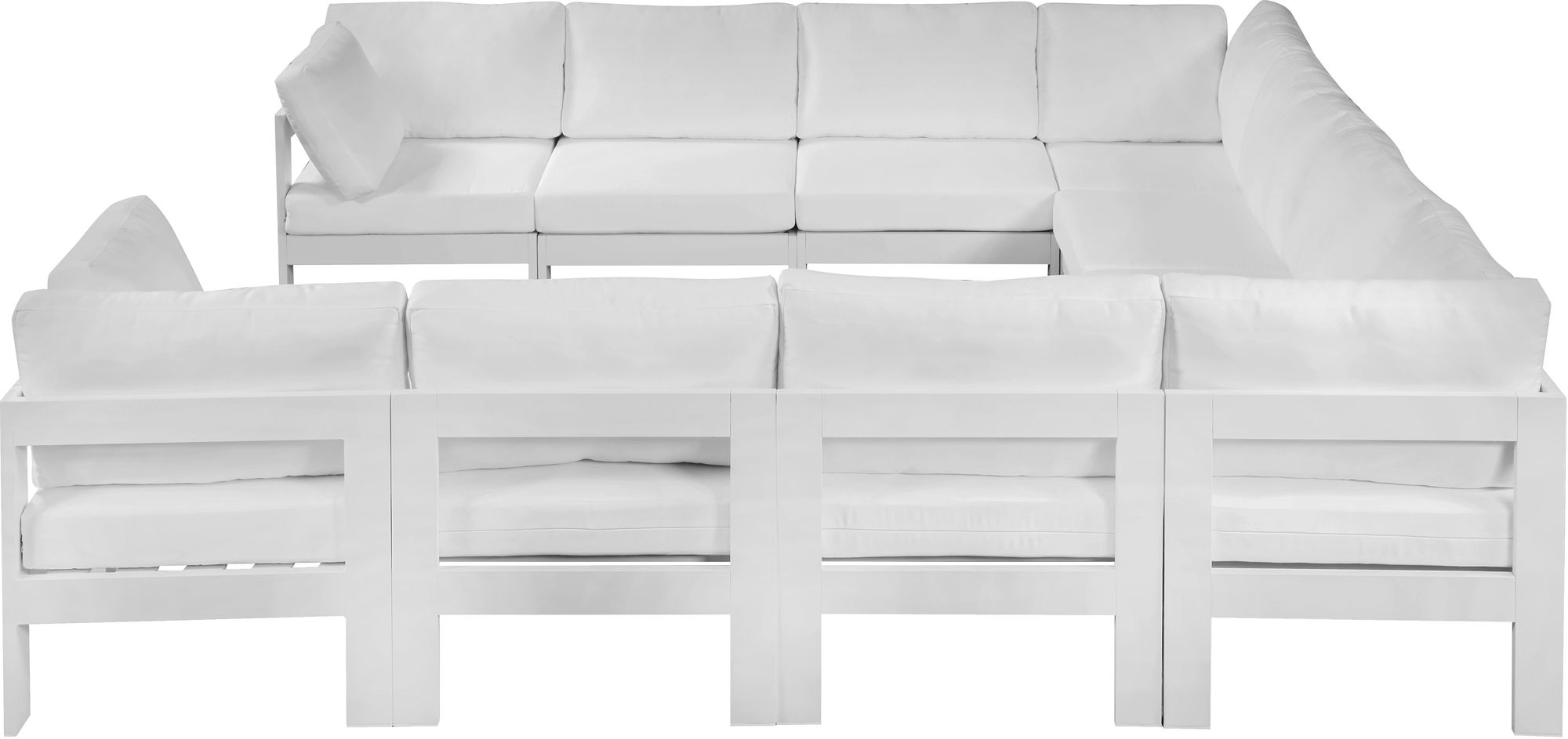 Nizuc 120" 10-Piece Outdoor Patio Waterproof Fabric Modular U-Shape Sectional with White Aluminum Frame