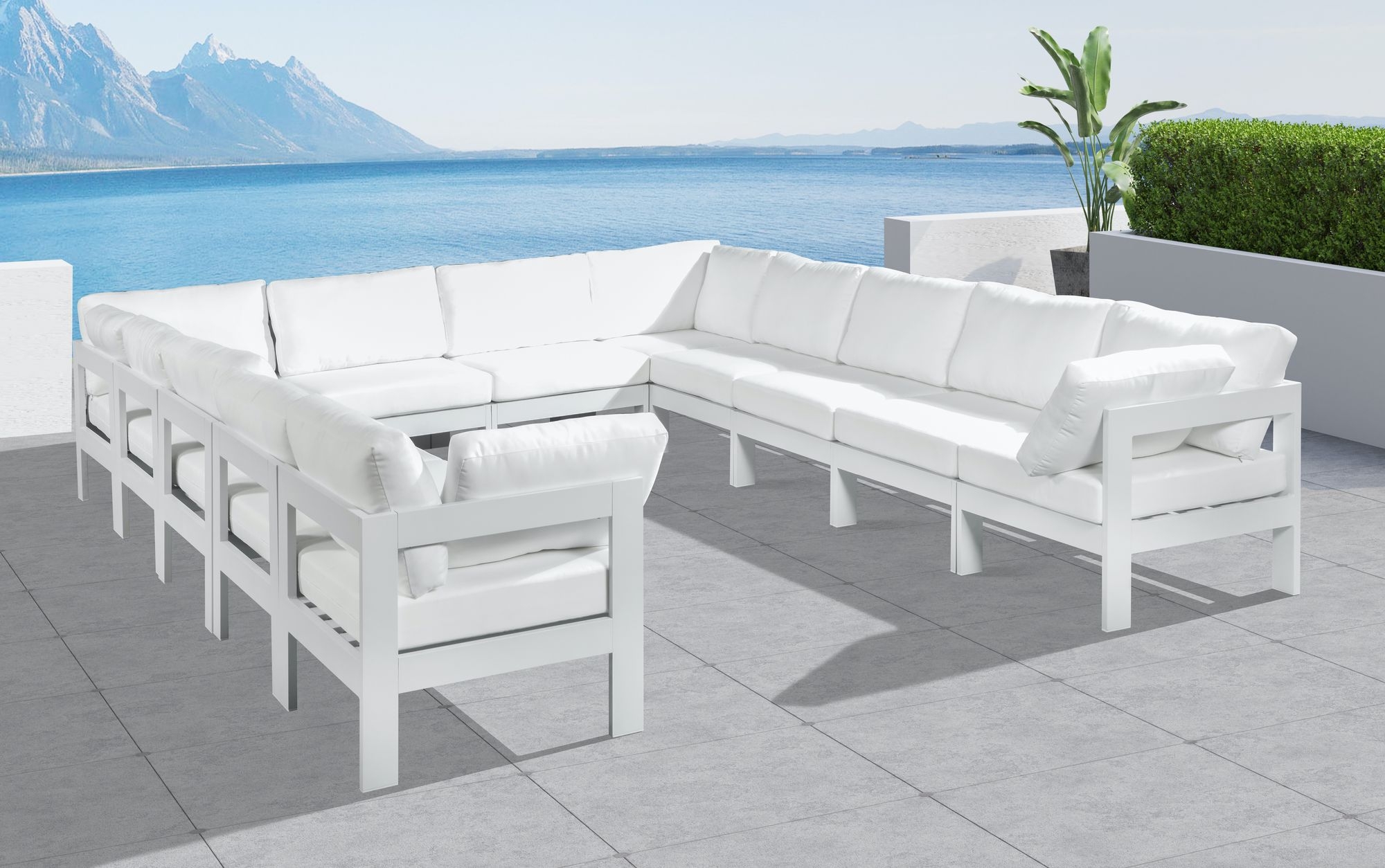 Nizuc 120" 12-Piece Outdoor Patio Waterproof Fabric Modular U-Shape Sectional with Aluminum Frame