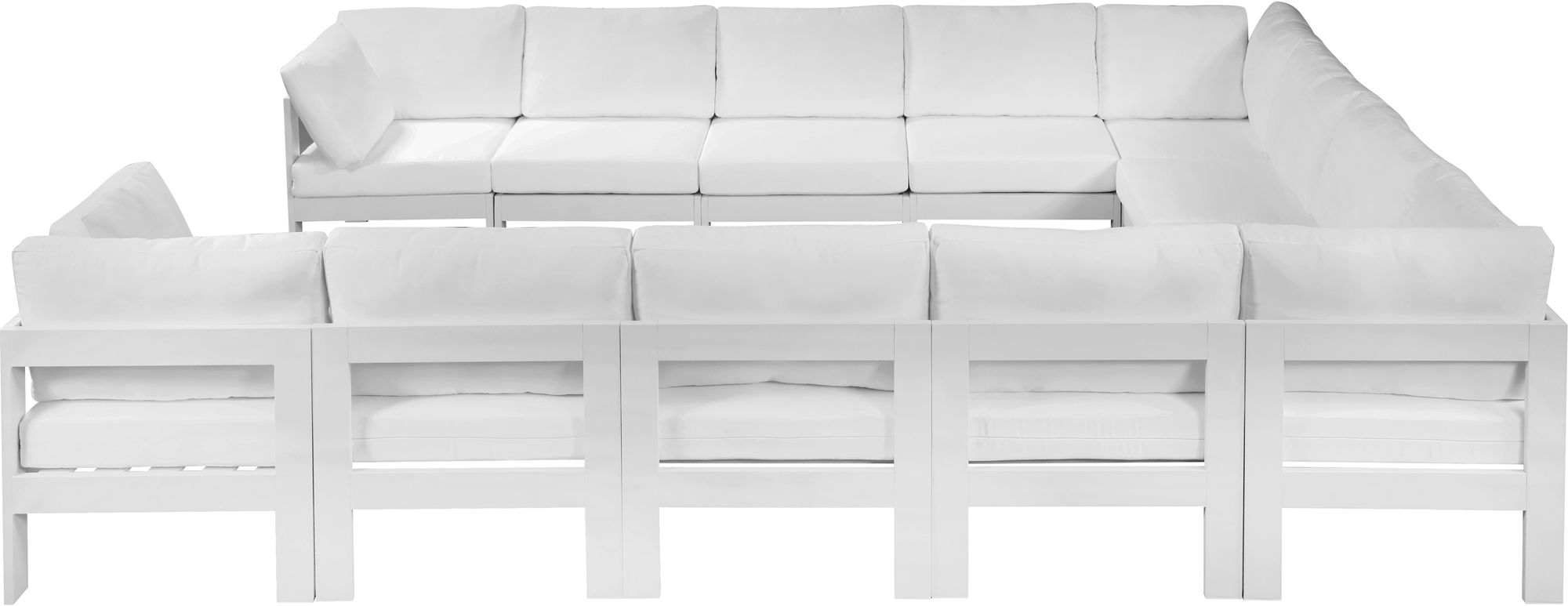 Nizuc 120" 12-Piece Outdoor Patio Waterproof Fabric Modular U-Shape Sectional with White Aluminum Frame