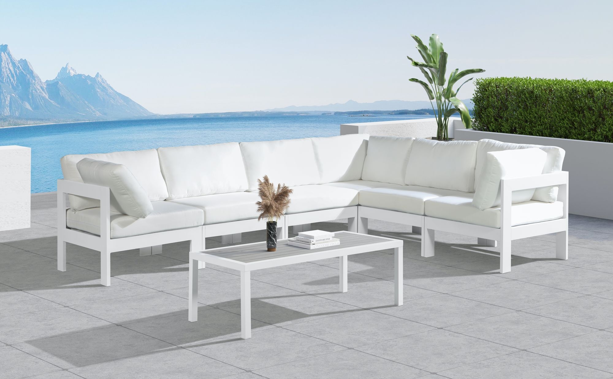 Nizuc 120" 6-Piece Outdoor Patio Waterproof Fabric Modular Sectional with Aluminum Frame