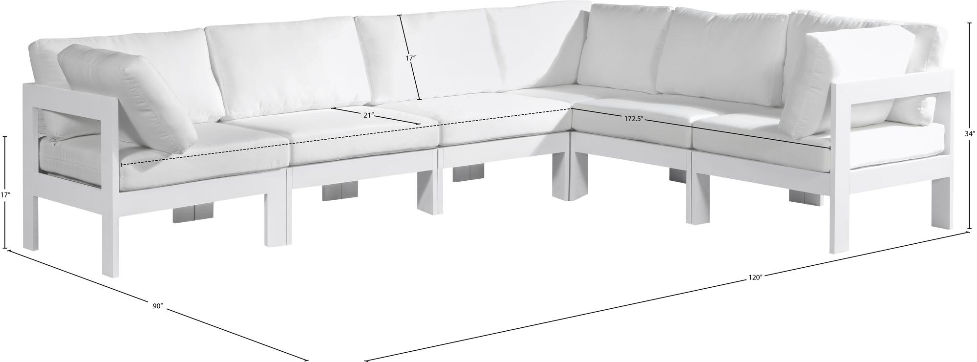 Nizuc 120" 6-Piece Outdoor Patio Waterproof Fabric Modular Sectional with White Aluminum Frame