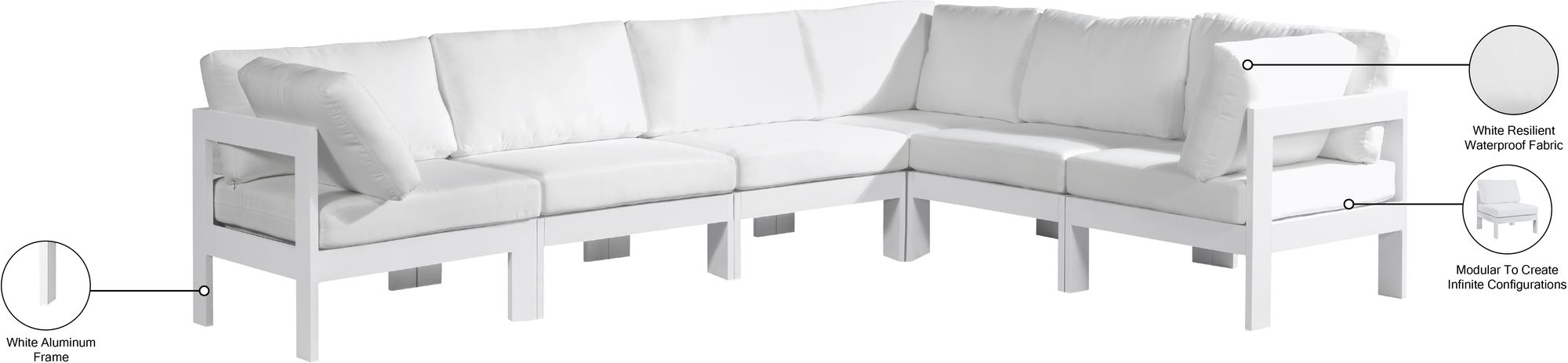 Nizuc 120" 6-Piece Outdoor Patio Waterproof Fabric Modular Sectional with White Aluminum Frame