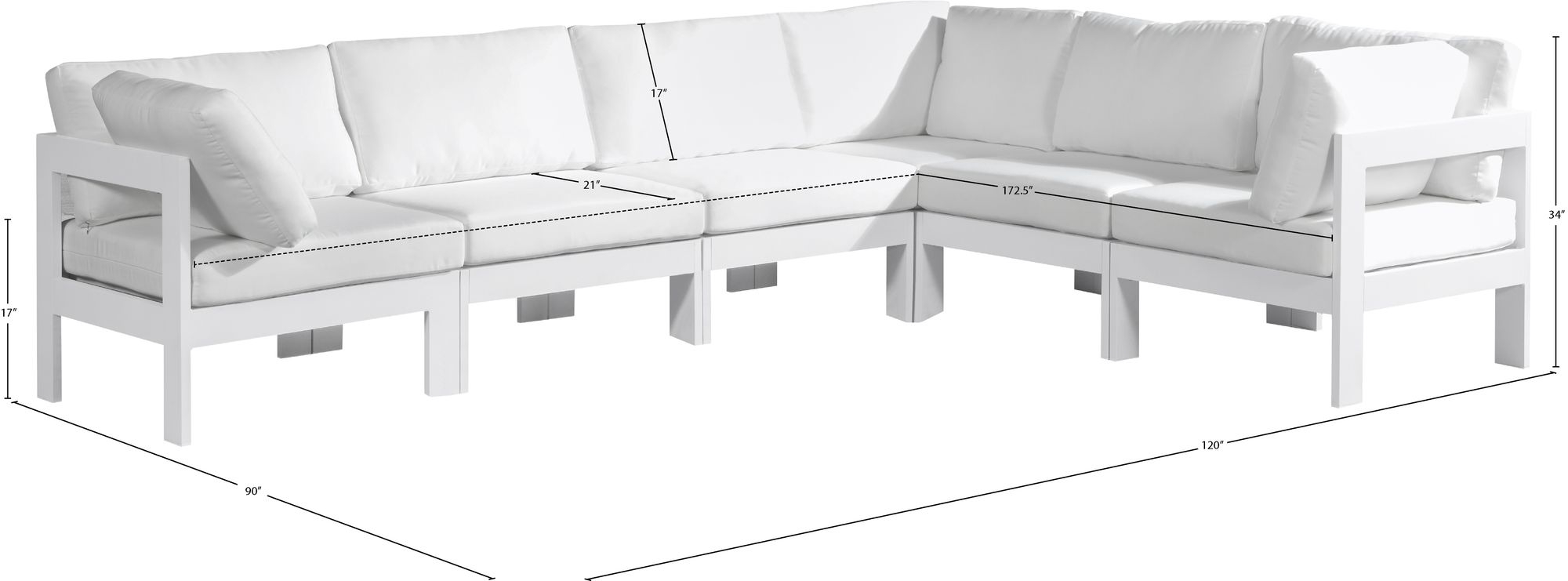 Nizuc 120" 6-Piece Outdoor Patio Waterproof Fabric Modular Sectional with Aluminum Frame
