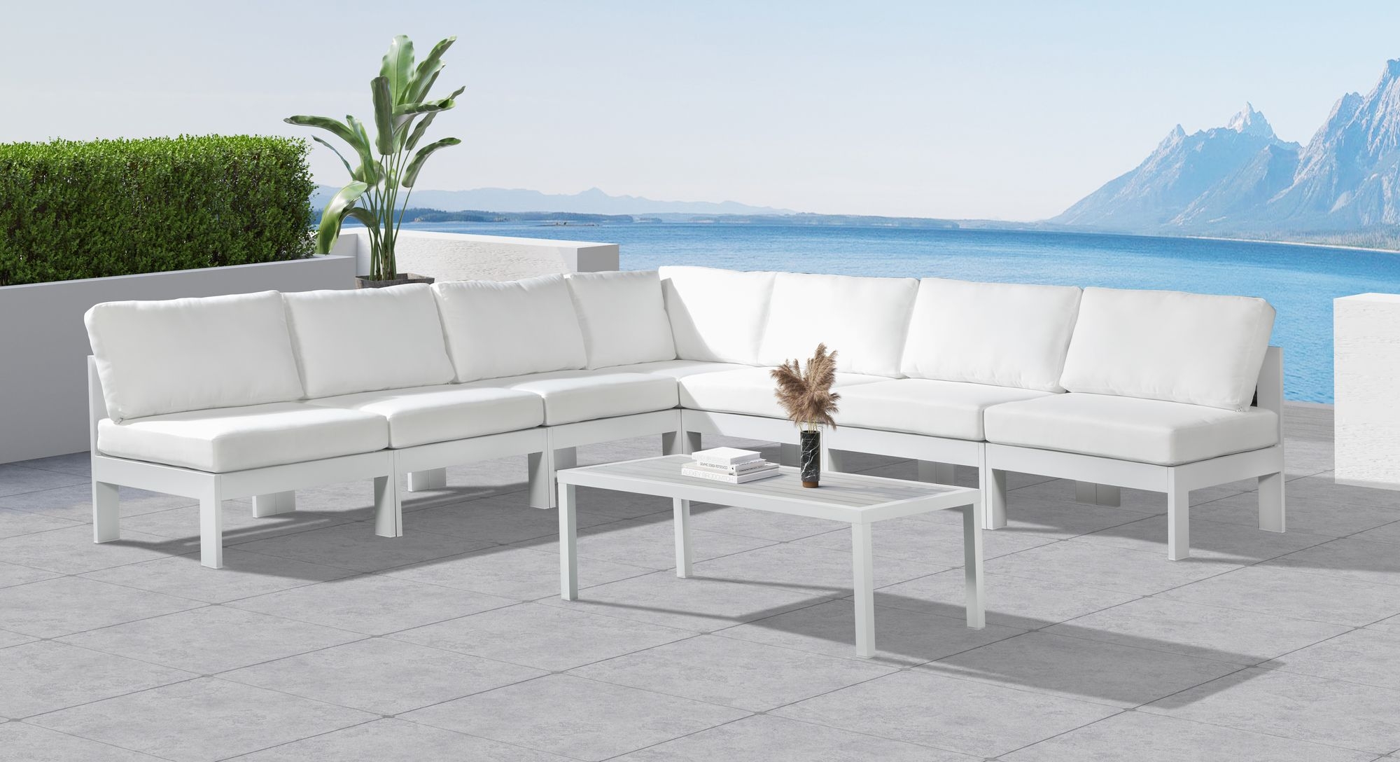 Nizuc 120" 7-Piece Outdoor Patio Waterproof Fabric Modular Armless Sectional with Aluminum Frame