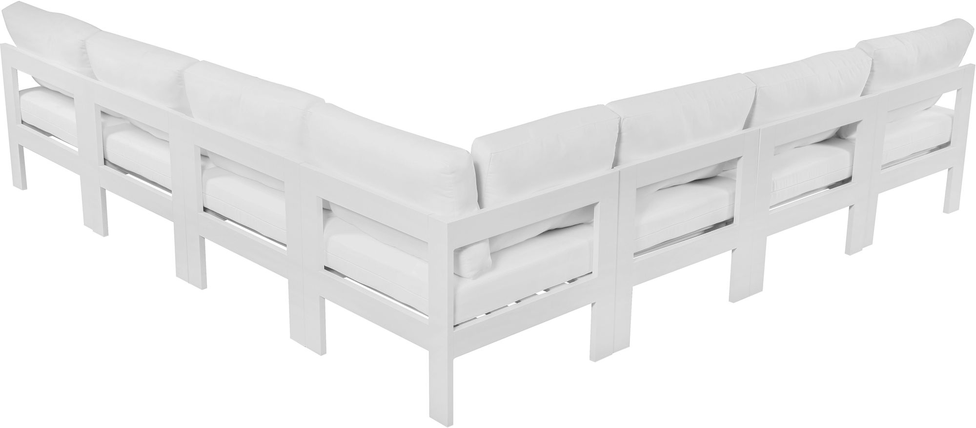Nizuc 120" 7-Piece Outdoor Patio Waterproof Fabric Modular Armless Sectional with White Aluminum Frame