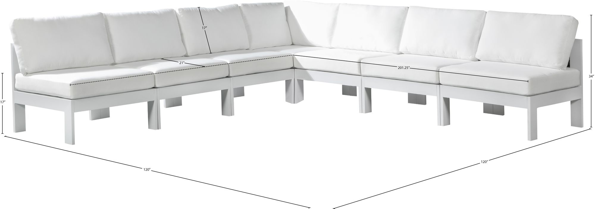 Nizuc 120" 7-Piece Outdoor Patio Waterproof Fabric Modular Armless Sectional with Aluminum Frame