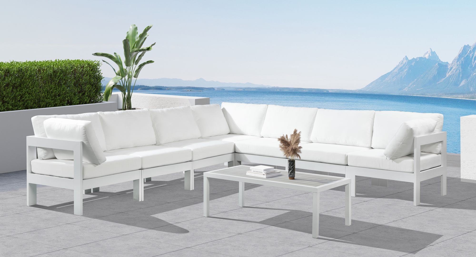 Nizuc 120" 7-Piece Outdoor Patio Waterproof Fabric Modular Sectional with Aluminum Frame
