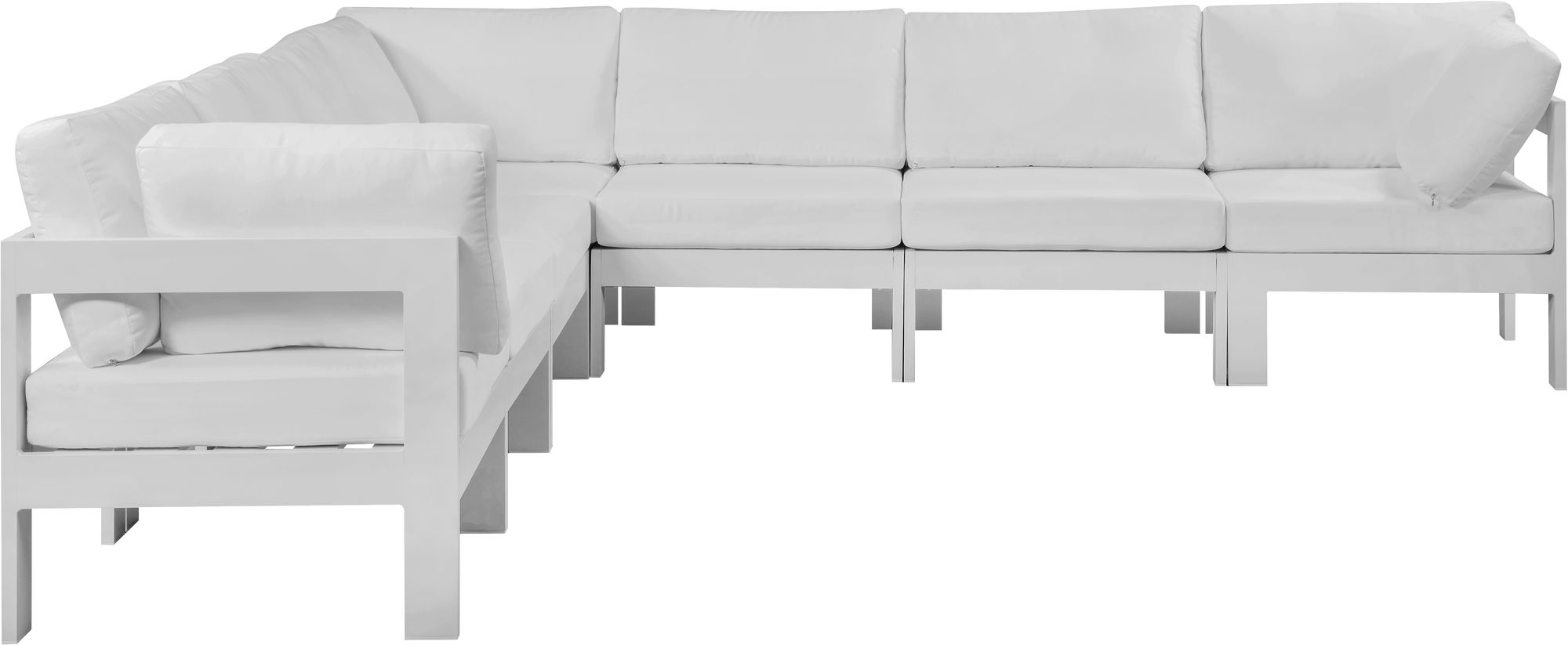 Nizuc 120" 7-Piece Outdoor Patio Waterproof Fabric Modular Sectional with White Aluminum Frame