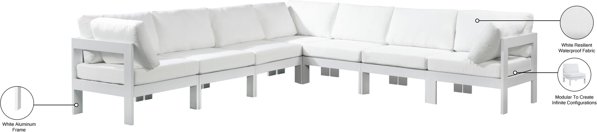 Nizuc 120" 7-Piece Outdoor Patio Waterproof Fabric Modular Sectional with Aluminum Frame